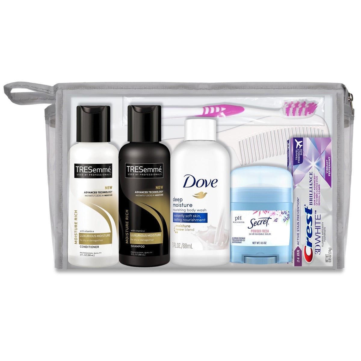 10 PC. Women's Deluxe 10pc TRESemme & Dove Personal Care Hygiene Travel Kit