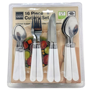 16 Piece Cutlery Set with White Handles
