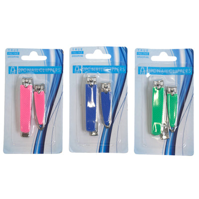 Nail Clipper 2pc Set W/soft Grip 3ast Color Trim Hba Blister