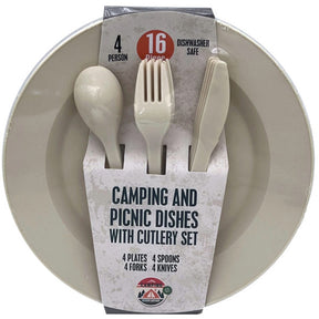 16 Piece Camping and Picnic Dishes with Cutlery Set