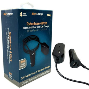 Rideshare Dual USB Type C Dual Type A Front and Backseat Car Plug