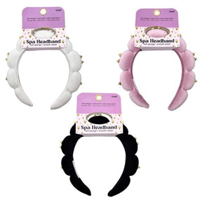 Soft Velvet Spa Headband with Gold Studs Assorted Pink