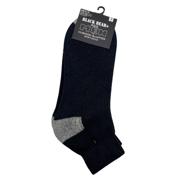 Black Bear For Men Cushion Quarter Sports Socks 3 Pack in Black