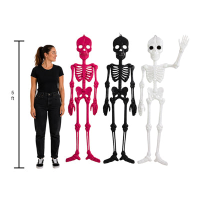 Skeleton 59in Plastic Decor 3astcolor/3pc Black & Pink/6pc Gid/twine Hanger W/ht