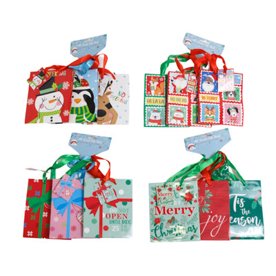 Gift Bag Small 3pk Christmas 4 Asst Combos 4.25 X 5.25 X 2.25in Barbell Hdr