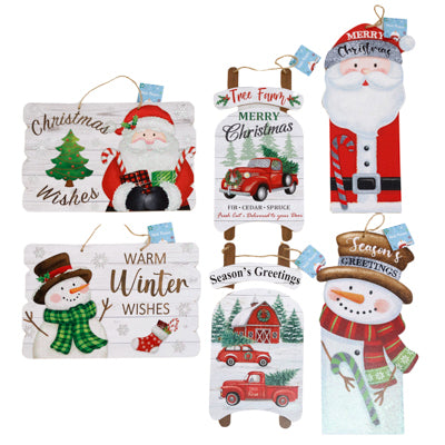 Wall Plaque Traditional Christmas Mdf 6ast 2ea Vert/horiz/sled-shape Ea/ht