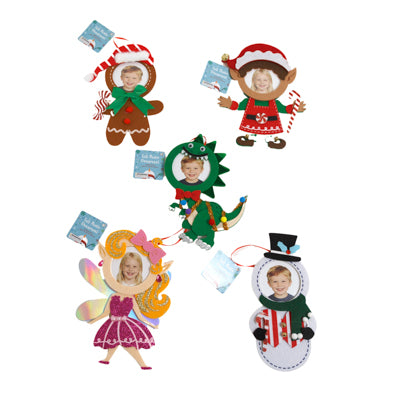 Photo Ornament Felt 5ast Character Body W/photo Face 2.5round Dia Xmas Ht