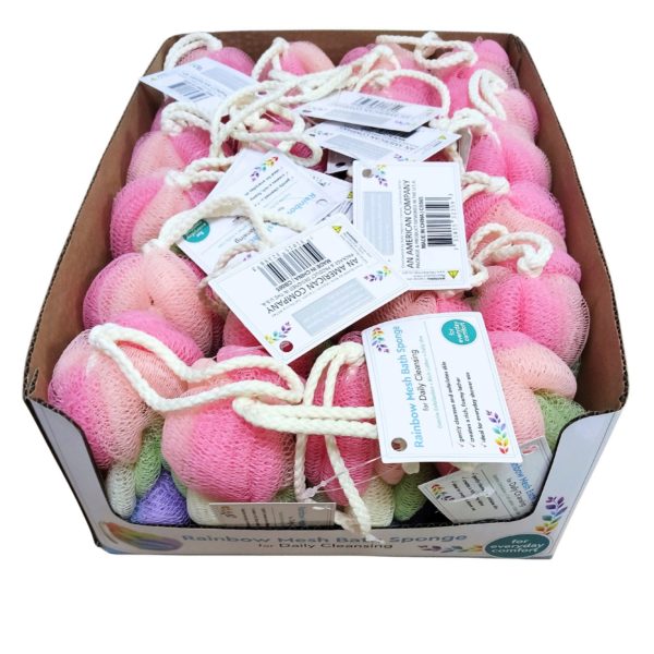 Rainbow Braided Mesh Bath Sponge for Body Washing  with Countertop Display