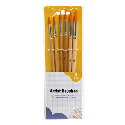Paint Brush Artist 6pc Set#2 #4 #6 #8 #10 #12 Stat/backer