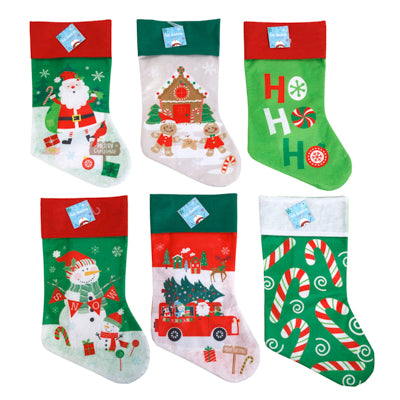 Stocking Felt 18in Printed 6ast Traditional Styles Red/grn Xmas Ht/jhook
