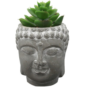 Decorative Buddha Head Statue Planter with Fake Plants and Rocks
