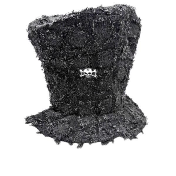 Gray Gravedigger Crumpled Top Hat with Skull Accent