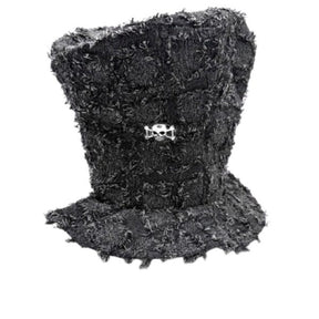 Gray Gravedigger Crumpled Top Hat with Skull Accent