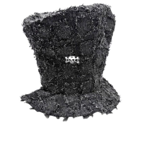 Gray Gravedigger Crumpled Top Hat with Skull Accent