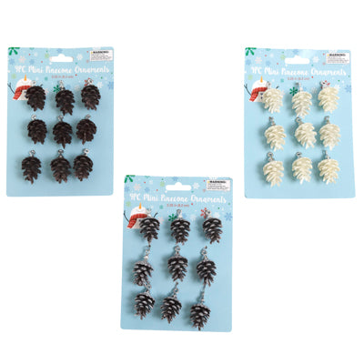 Ornaments Mini Tree Pinecones 9pk Plastic 3.25in 3ast White/frosted/natural Xm/tcd