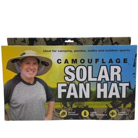 Camouflage Outdoor Hat with Dual Cooling Fans Solar and USB Rechargeable