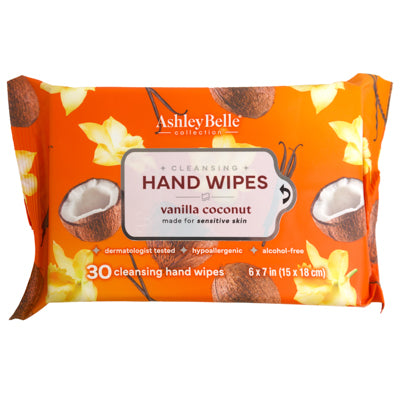 Hand Wipes 30ct Scented Vanilla Coconut Ashley Belle Collection 12pc Counter Display