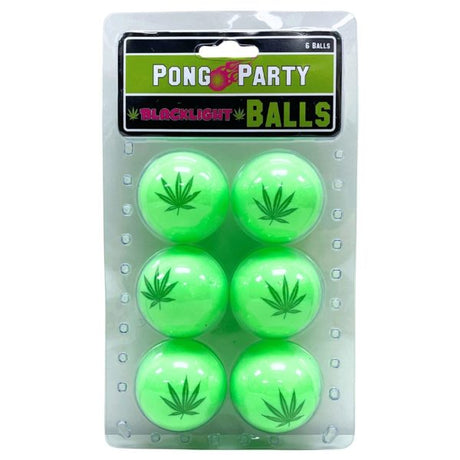 Pong Party Blacklight Pong Balls 6 Pack with Pot Leaf Design