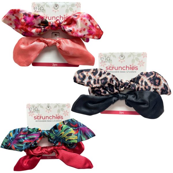 Ela 2 Pack Bow Scrunchies In Assorted Colors and Designs