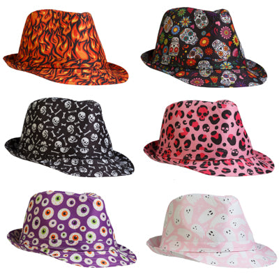 Hat Halloween Prints 6 Asst Fedora Shape Adult Size / Hlwn Ht