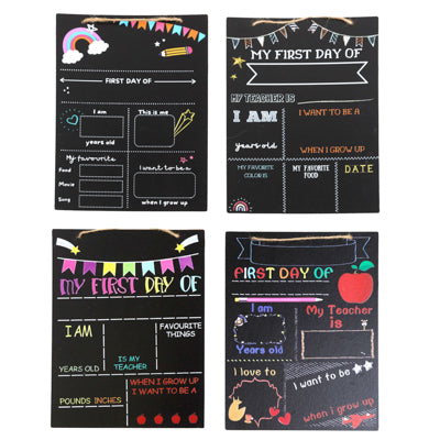 Chalkboard First Day Of School 4ast 10x12in Upc/mdf Comply Label
