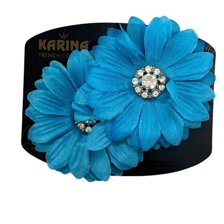 Karina French Couture Blue Flower Pins with Rhinestones Details