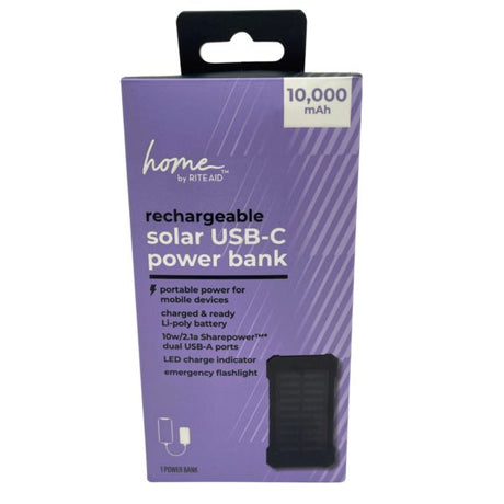 Home By Rite Aid 10000mAh Solar USB-C Power Bank