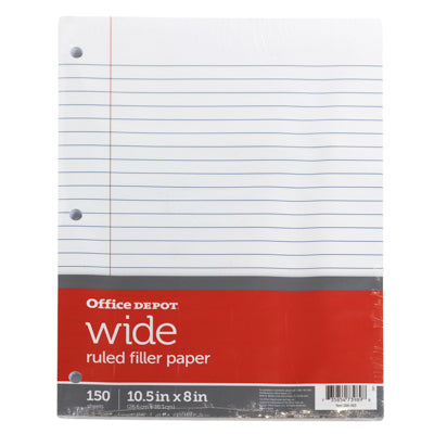 Filler Paper 150sheets 10.5x8in Wide Ruled Office Depot