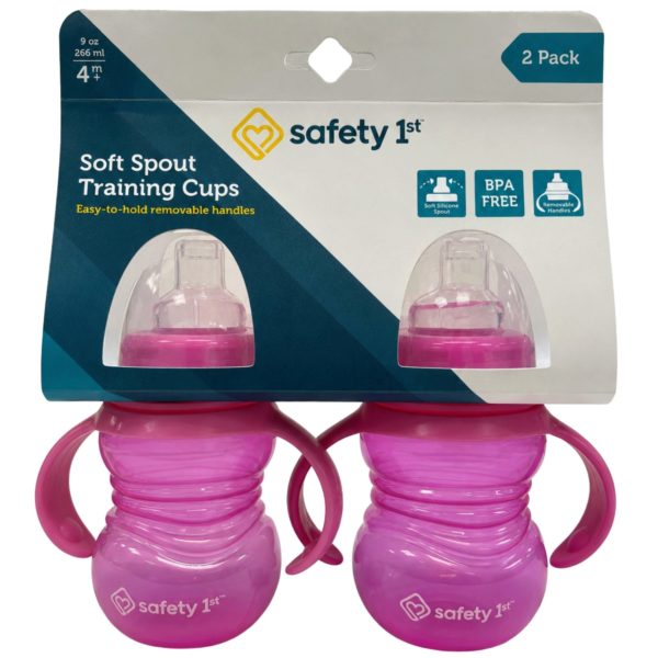 Safety First 2-Pack 9oz Soft Spout Sippy Cups with Handles in Pink & Magenta