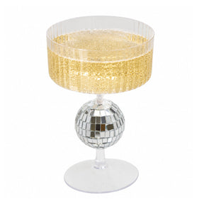 Champagne Toasting Goblet Clear Ps Plastic Ridged W/disco Ball Stem 5.9in H