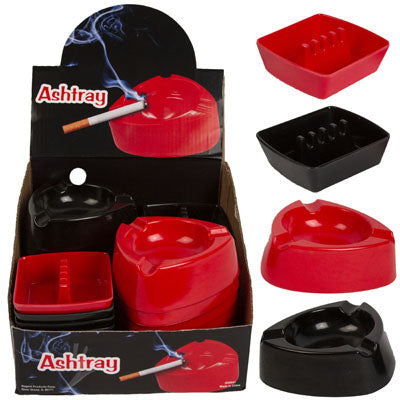 Ashtrays 2ast Shape 36pc Pdq 2ast Blk/red Melamine Ea/upc Lab