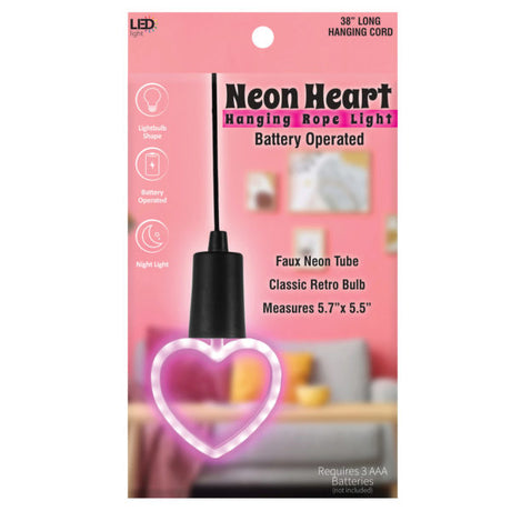 Battery-Operated Neon Heart Hanging Rope Light