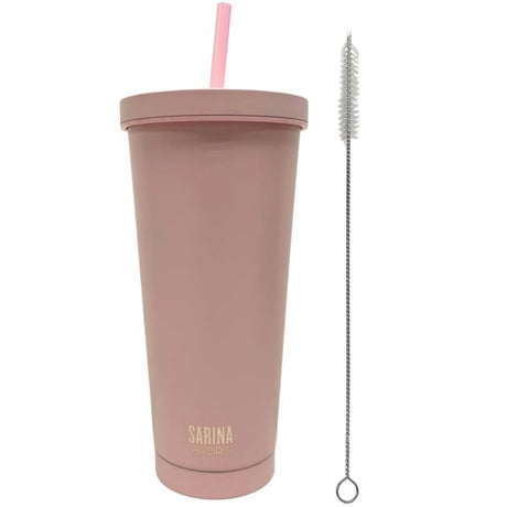 Sarina Hydro Insulated 24 Oz Stainless Steel Tumbler with Straw & Flip Lid in Pink