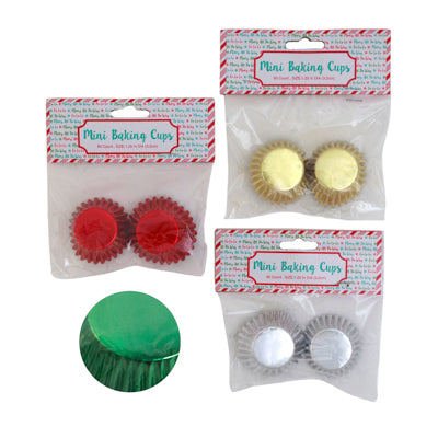 Baking Cups Mini Foil 48ct 1.25in 4 Asst Colors Gold/ Silv/ Red/ Green On 12pc Disp Strip Xm Pbh
