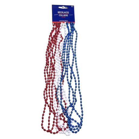 8 Piece Red White and Blue 30" Bead Necklaces