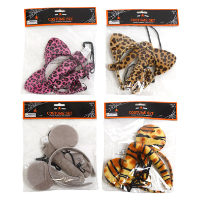 Costume Set 3pc 4ast Styles Animals Headband/tail/bowtie Hlwn Pbh