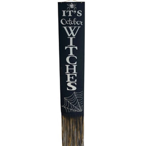 It's October Witches Halloween Door Flag Banner Decor with Fringe and Spiderweb Design