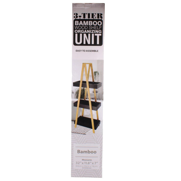 32" Tall Three-Level Bamboo Wood Shelf Organizing Unit