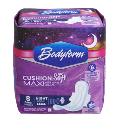 Maxi Pads 8ct W/double Wings Bodyform Total Comfort & Overnight Protection Cushion Soft