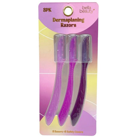 Bella Beauty 3 Pack Dermaplaning Razors with Covers in Purple Hues