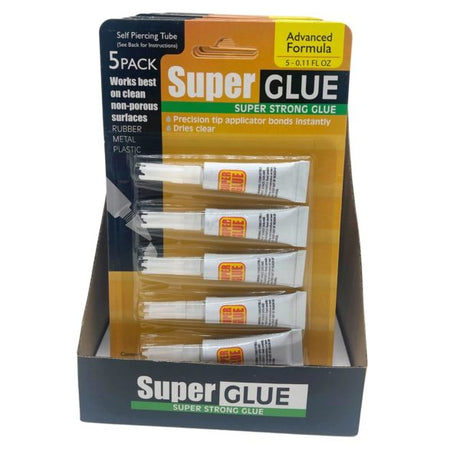 Super Glue 5 Pack 3g Tubes for Strong Quick Bonding in Countertop Display