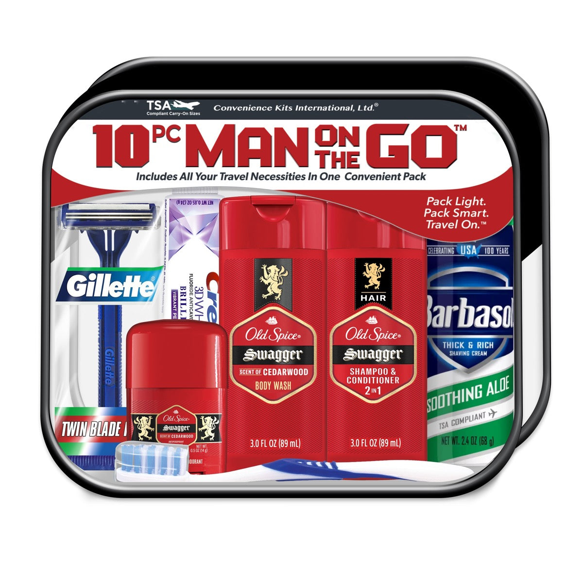 10 PC. Men's Deluxe On The Go Travel Old Spice Swagger Shaving & Hygiene Kit