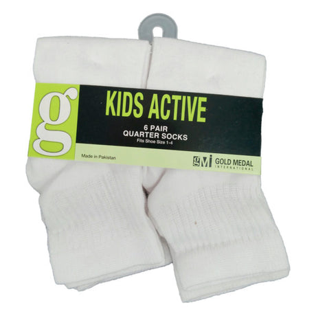 Gold Medal 6 Pack Kids White Non-Cushion Ankle Socks Size 8-9