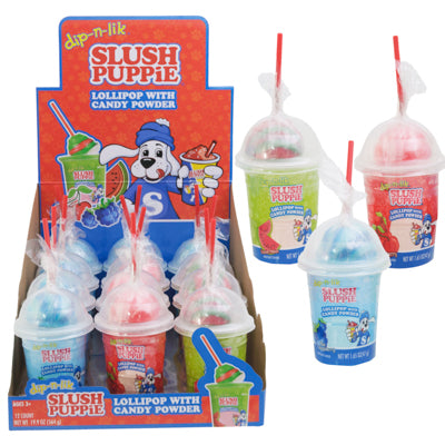 Slush Puppy Dip-n-lik 1.66 Oz Cherry - Blue Raspberry - Watermelon 12ct Counter Display