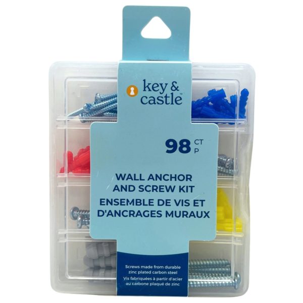 Key & Castle 98 Piece Wall Anchor & Screws Kit in Reusable Storage Case