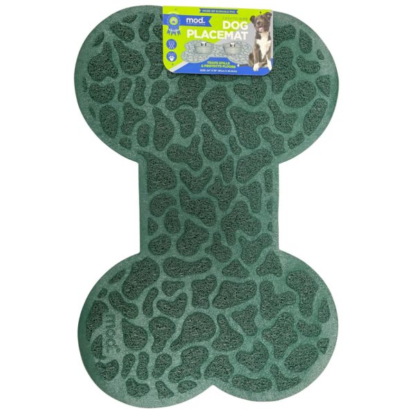 Mod Dog 24"x16" Bone Shaped Feeding Mat in Green with Spotted Design