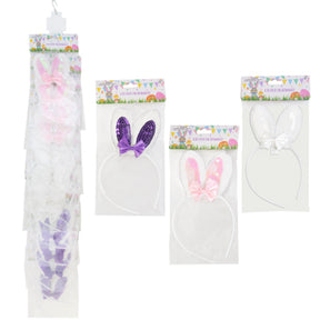 Bunny Ear Headband W/sequin Center & Mini Satin Bow 3ast Pbh/12pc Mdsgstrip