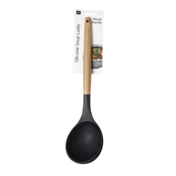 Assorted Colors Silicone Soup Ladle with Wooden Handle