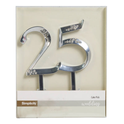 Cake Topper Pick 25th Silver Simplicity