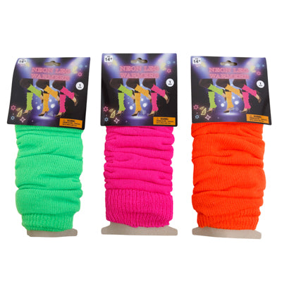 Leg Warmer 2pk 3ast Neon Clrs 20.5in Adult Size Pink/green/orange Pb/insert